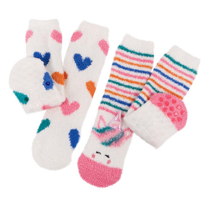 totes toasties® Girls Super Soft Slipper Socks (Twin Pack) Unicorn / Hearts Extra Image 2